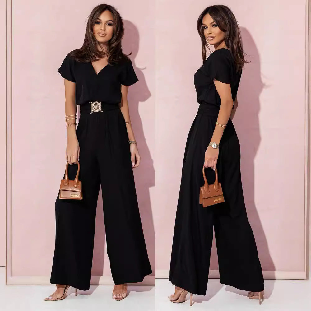 Damen Jumpsuit mit weitem Bein und trendigem Gürtel Echoarchiv