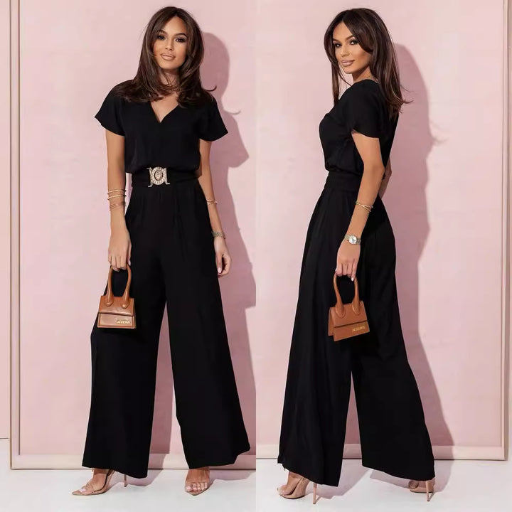 Damen Jumpsuit mit weitem Bein und trendigem Gürtel Echoarchiv
