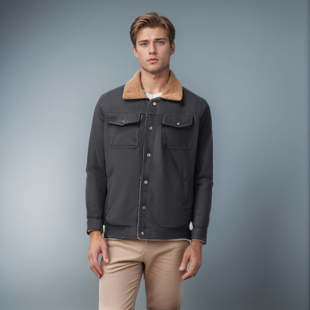 Herren lässige Jacke mit Kunstfellkragen und praktischen Taschen Echoarchiv