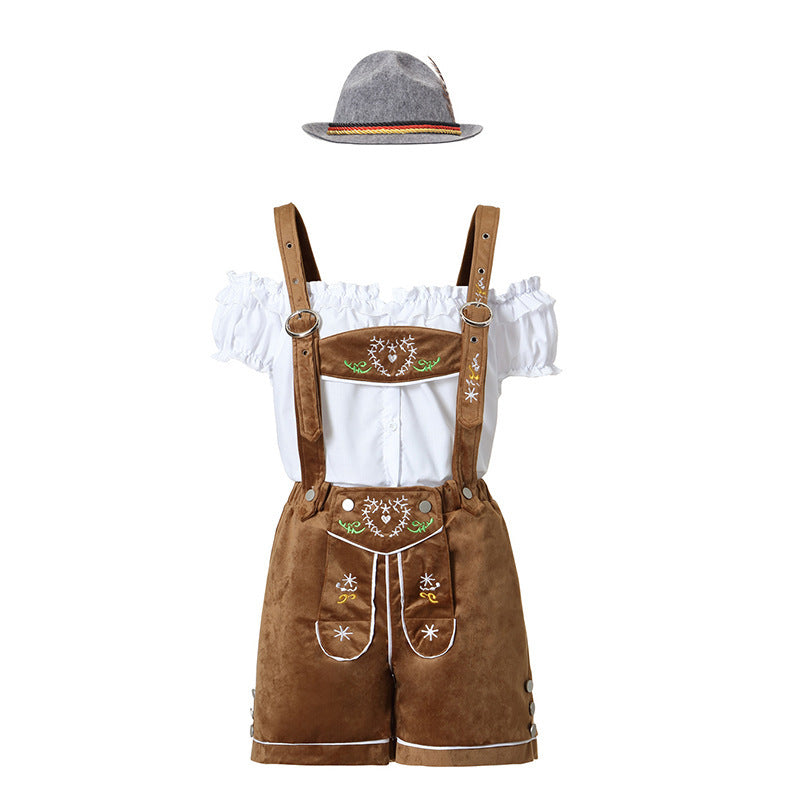Damen nan Trachten-Latzhose Shorts mit filigraner Stickerei und verstellbaren Trägern Echo Archiv
