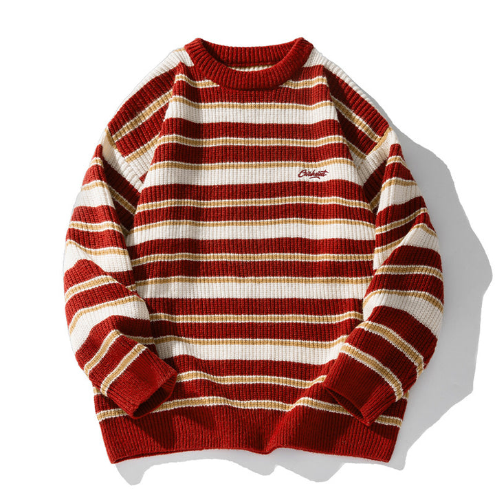 Unisex Gestreifter Grobstrick-Pullover mit Rundhalsausschnitt und Relaxed‑Fit Echo Archiv
