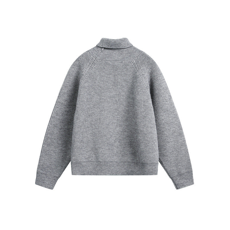 Unisex Rollkragenpullover aus grobem Rippstrick mit Raglanärmeln und geradem Saum Echoarchiv
