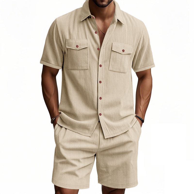 Herren lässiges Kurzarm-Hemd- und Shorts-Set Echoarchiv