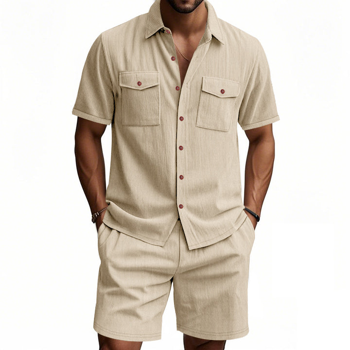 Herren lässiges Kurzarm-Hemd- und Shorts-Set Echoarchiv