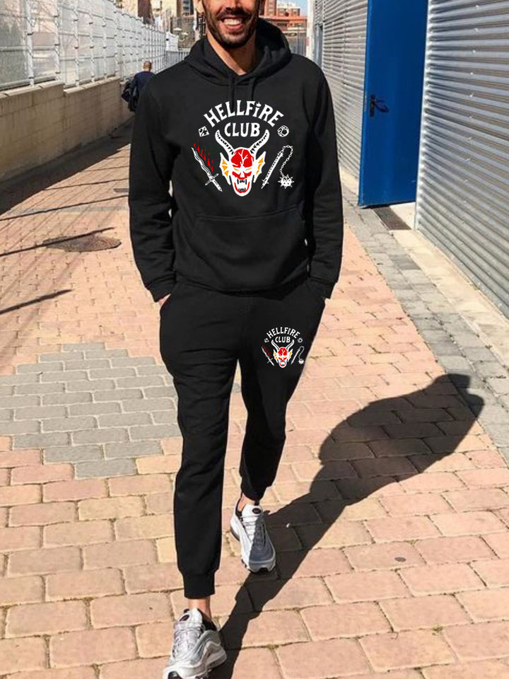 Herren bequemer Kapuzenpullover und Jogginghose Set mit auffälligem Grafikdesign Echoarchiv
