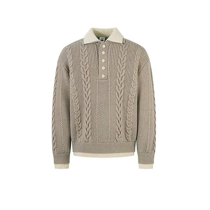 Herren Grobstrickpullover mit Stehkragen und Knopfleiste Echoarchiv