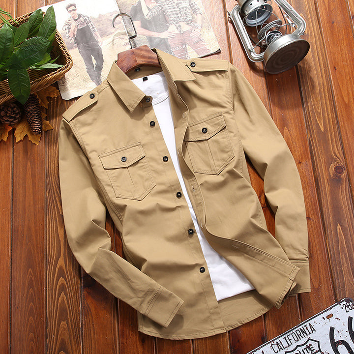 Herren Military-Hemdjacke mit Schulterklappen und Pattentaschen – Taviero