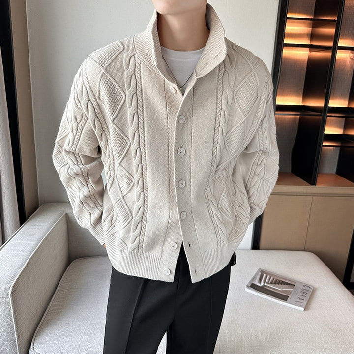 Herren modischer Strickjacke mit Zopfmuster und modernem Kragen Echoarchiv