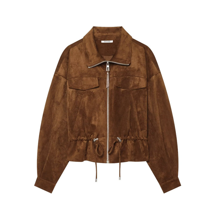 Damen Veloursleder-Optik Bomberjacke mit Tunnelzug und Brustklappen Echo Archiv