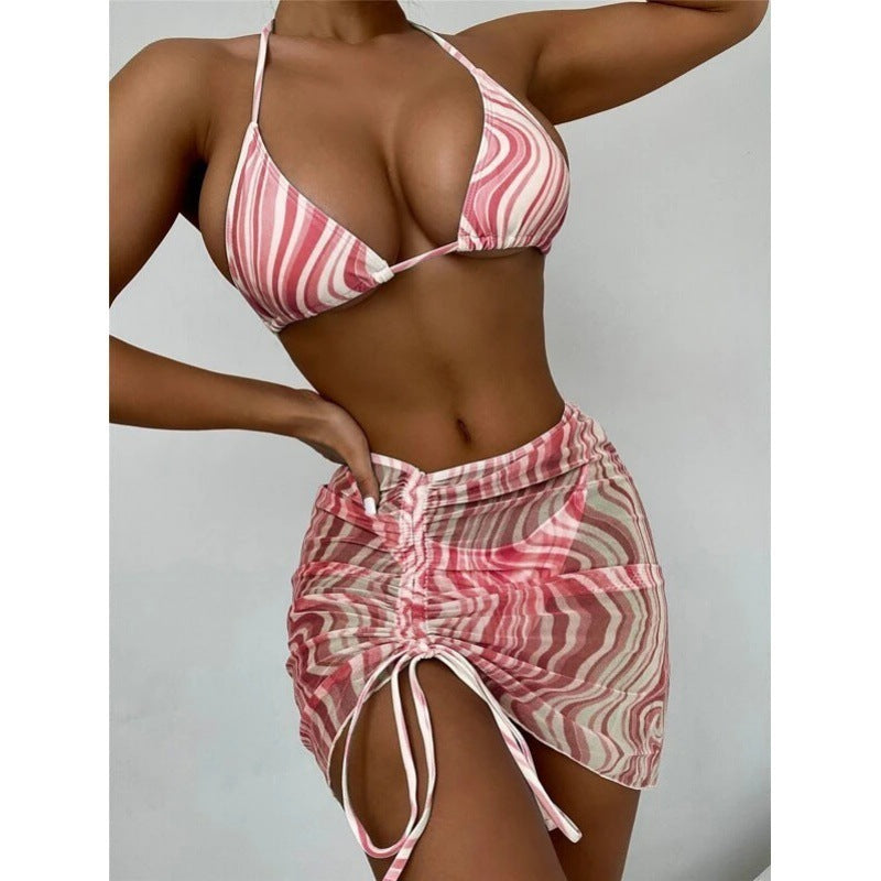 Damen Triangel-Bikini mit stylischem Wickelrock und verstellbaren Trägern Echo Archiv