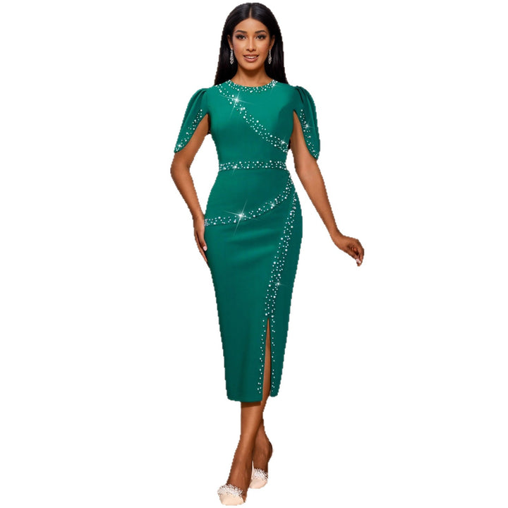 Damen Chic Glamour Kleid mit asymmetrischem Schlitz und funkelnden Strassdetails Echo Archiv