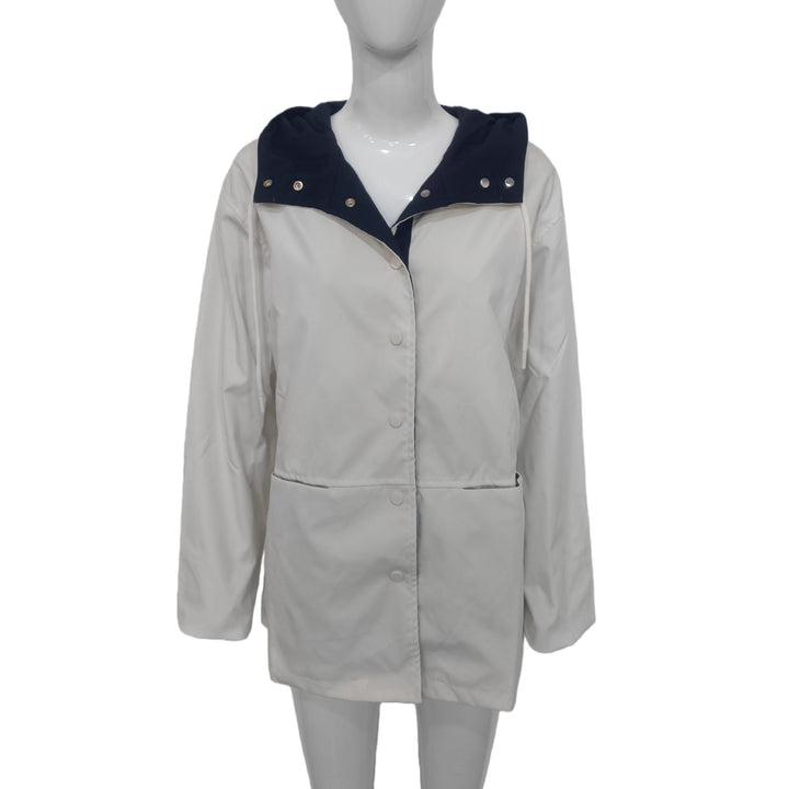 Damen Wasserabweisende Kapuzenjacke mit Druckknopf-Front, Tunnelzug und Eingrifftaschen Echoarchiv