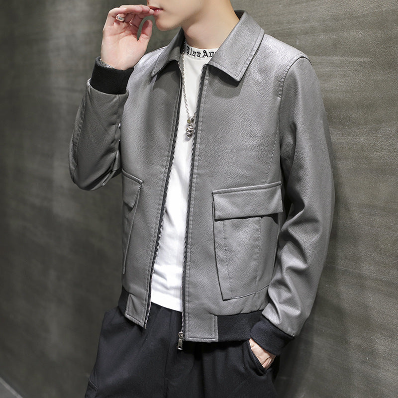 Herren Urbane Kunstleder‑Fliegerjacke mit Pattentaschen und geripptem Saum Echoarchiv