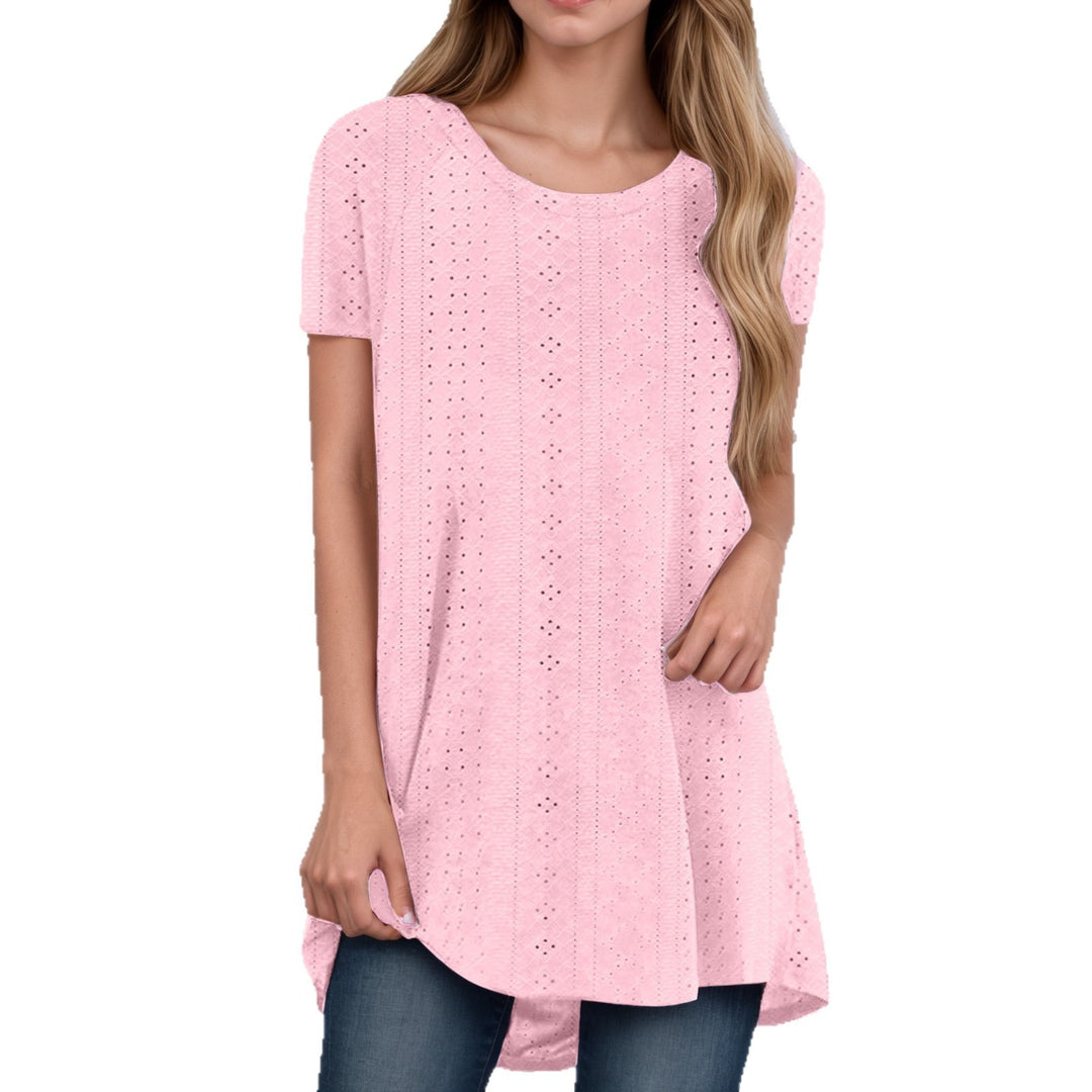 Damen nan locker geschnittene Broderie-Anglaise Tunika mit Rundhalsausschnitt, seitlichen Schlitzen und abgerundetem Saum Echo Archiv