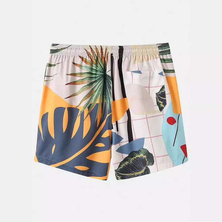 Herren Freizeit Hemd und Shorts Set mit farbenfrohem Pflanzenmuster Echoarchiv