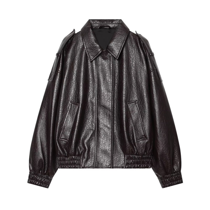 Damen Oversized Kunstleder-Bomberjacke mit Schulterklappen und gerafftem Saum Echo Archiv