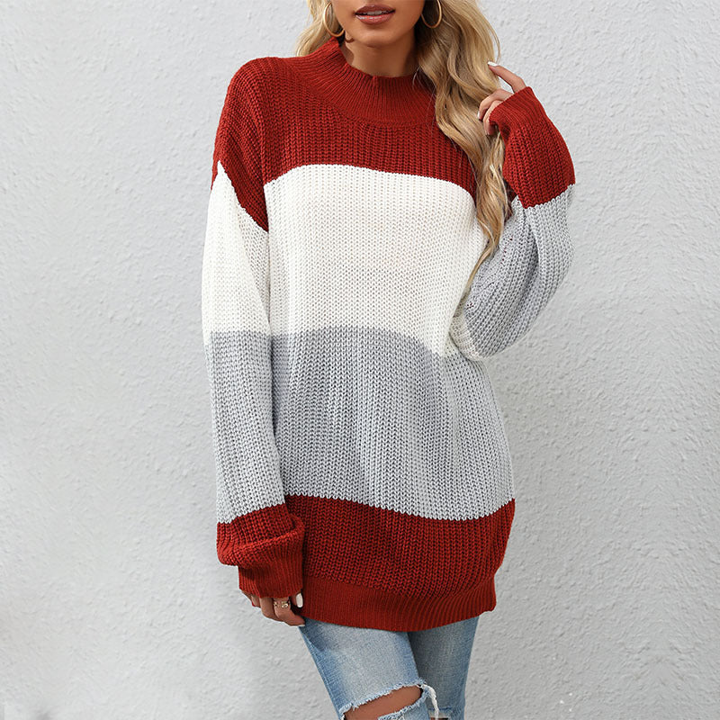 Damen Strickpullover mit Blockstreifen und Stehkragen Echoarchiv