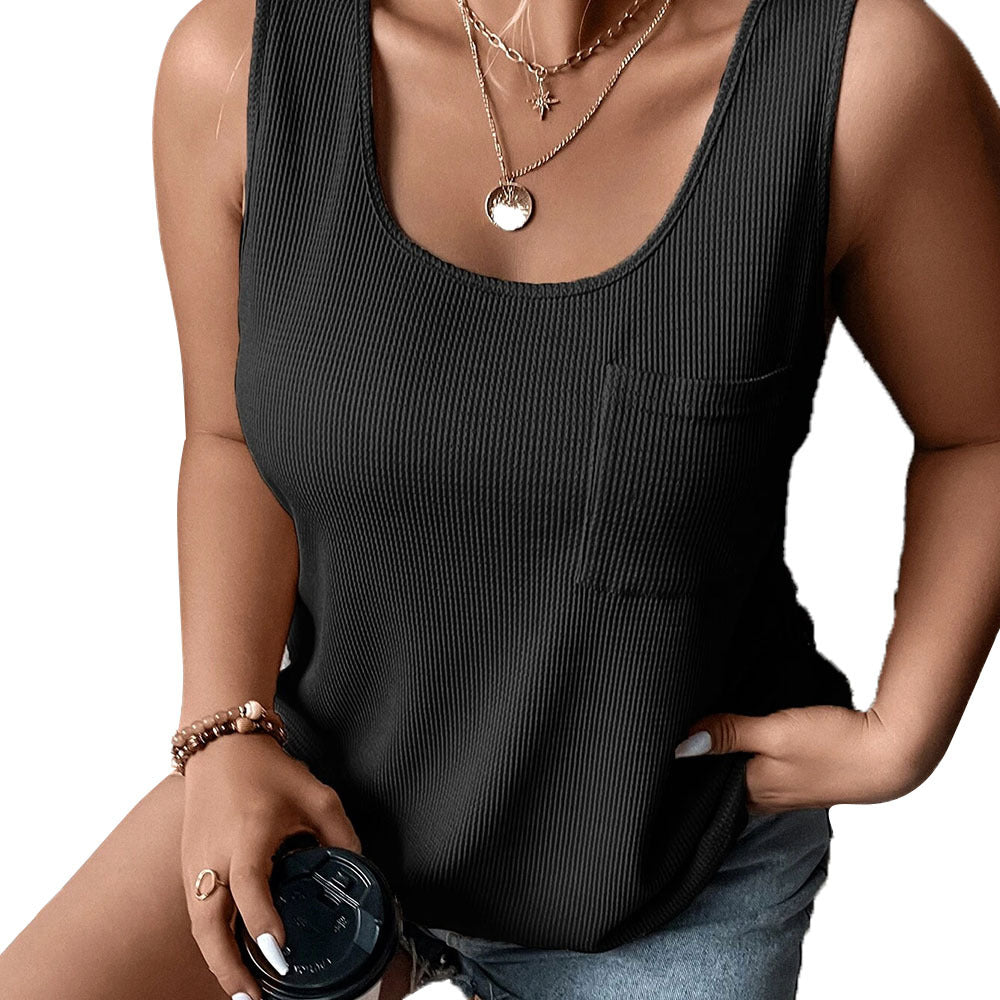 Damen lockeres Knoten-Tanktop mit breiten Trägern und Brusttasche Echo Archiv
