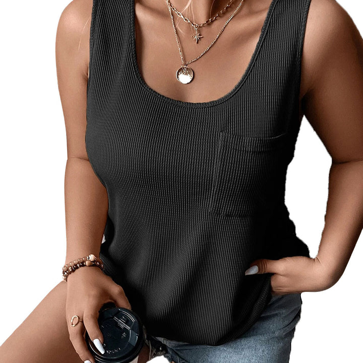 Damen lockeres Knoten-Tanktop mit breiten Trägern und Brusttasche Echo Archiv