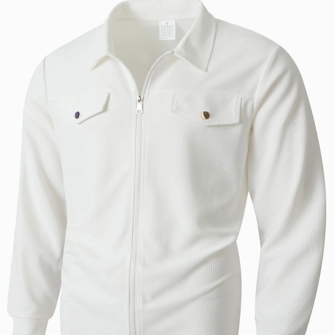 Herren strukturierte Overshirt-Jacke mit Waffelstruktur, Pattentaschen und verdecktem Reißverschluss – Taviero