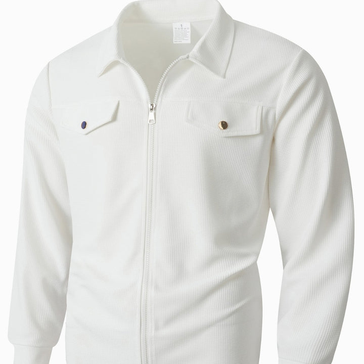 Herren strukturierte Overshirt-Jacke mit Waffelstruktur, Pattentaschen und verdecktem Reißverschluss – Taviero
