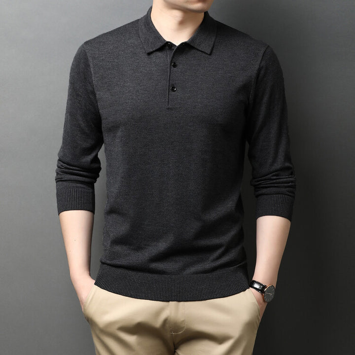 Herren eleganter Strickpullover mit Polokragen und Knopfleiste Echoarchiv