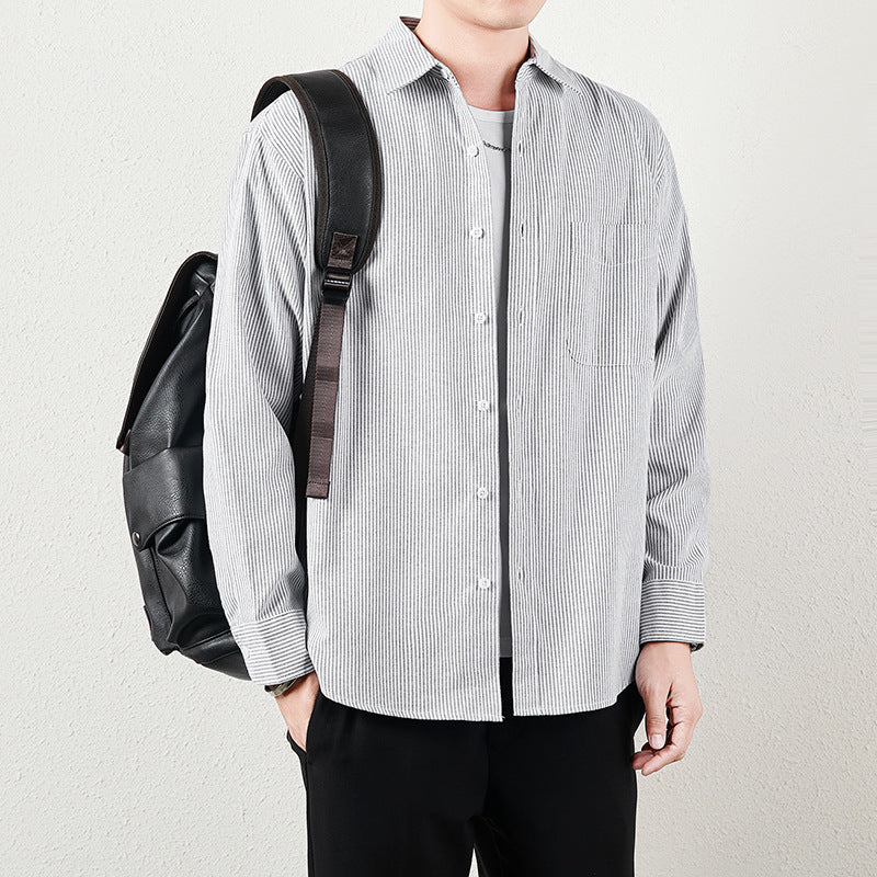Herren Gestreiftes Oversize-Freizeithemd aus Baumwollmischung mit Brusttasche Echo Archiv