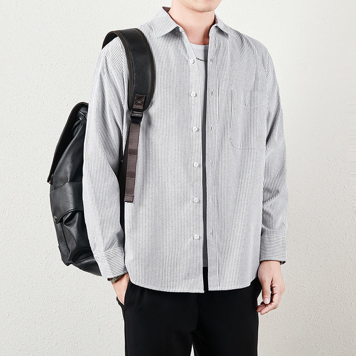 Herren Gestreiftes Oversize-Freizeithemd aus Baumwollmischung mit Brusttasche Echo Archiv