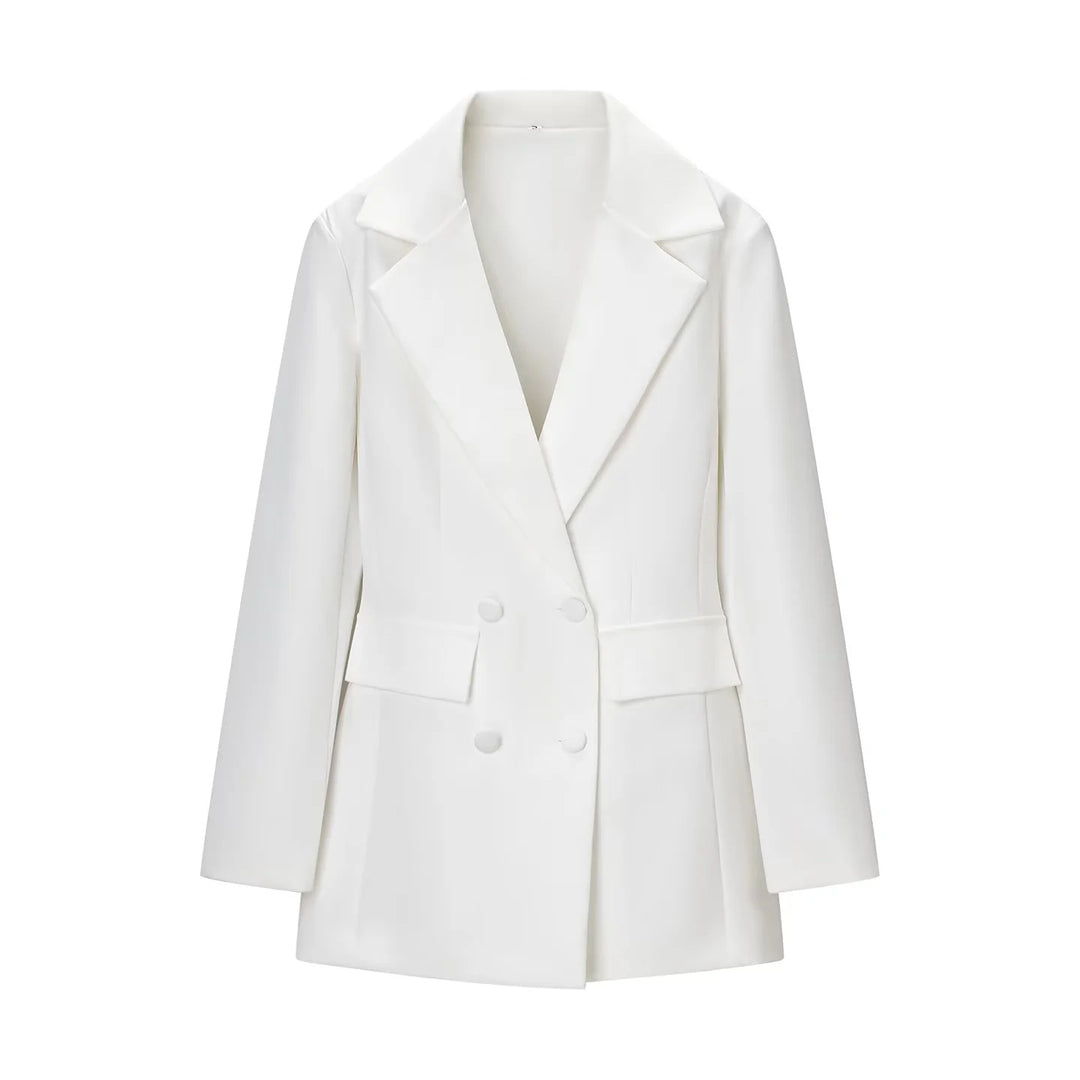 Damen nan taillierter Double-Breasted Blazer mit weitem Revers und Pattentaschen Echo Archiv