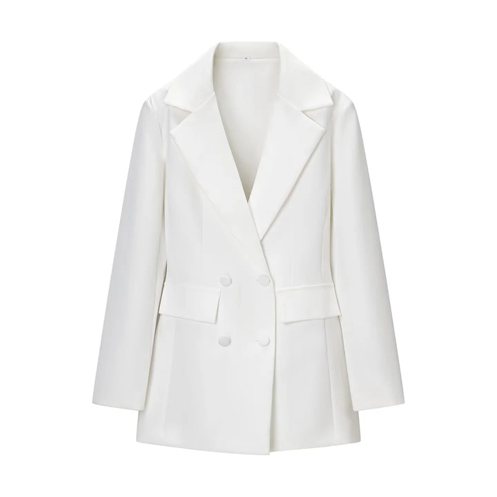 Damen nan taillierter Double-Breasted Blazer mit weitem Revers und Pattentaschen Echo Archiv