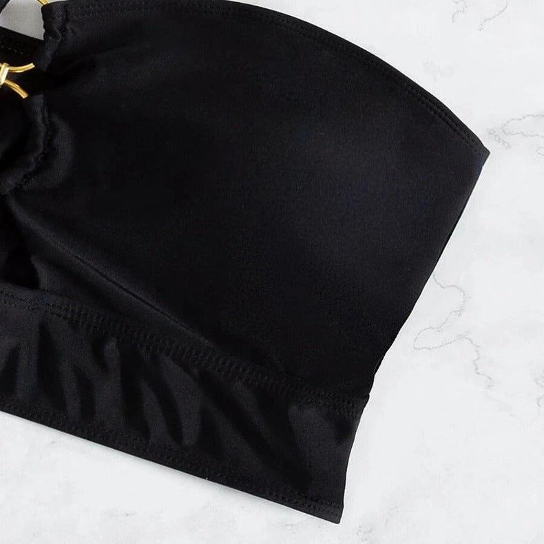 Damen Bandeau-Bikini-Oberteil mit dekorativem Ring und Raffung Echo Archiv