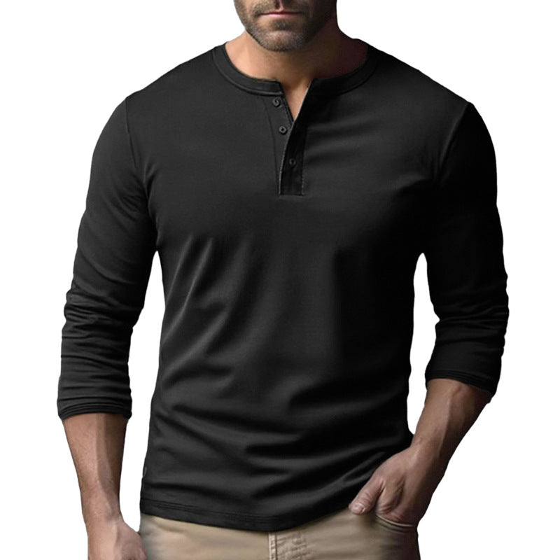 Herren Langarm-Henley-Shirt aus atmungsaktivem Baumwollmix – Arvello