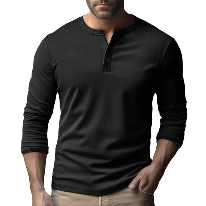Herren Langarm-Henley-Shirt aus atmungsaktivem Baumwollmix – Arvello