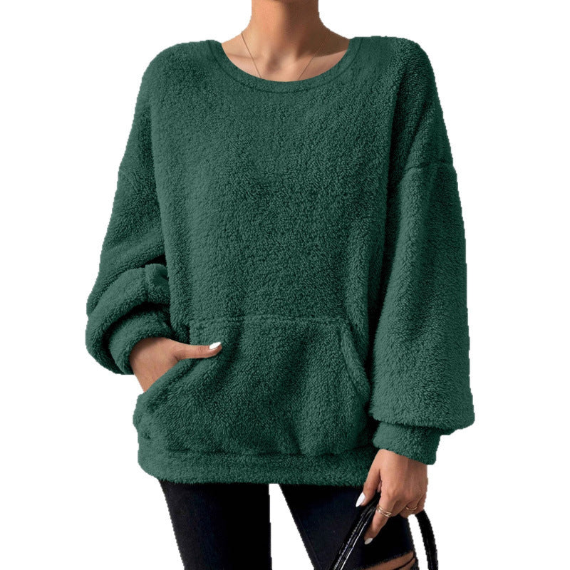 Damen Kuscheliger Oversize-Sherpa-Pullover mit Kängurutasche und Ballonärmeln Echo Archiv