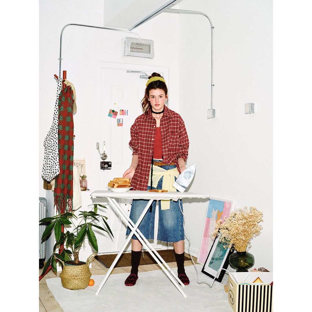 Herren Karierte Flanell-Hemdjacke im Oversized-Boxy-Schnitt mit Brusttasche Echoarchiv
