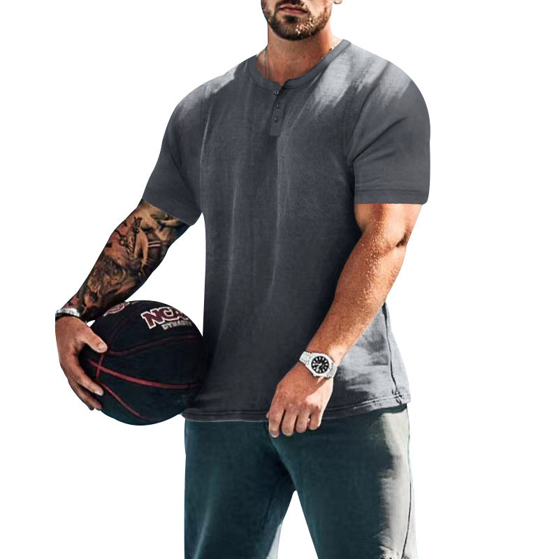 Herren lässiges Kurzarm-Henley-Shirt mit hochwertigem Baumwoll-Mix und praktischem Knopfdesign Echoarchiv