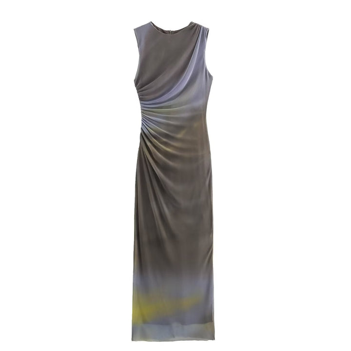 Echoarchiv | Einfarbiges Rundhalsausschnitt Ärmelloses Faltendes Slim Fit Kleid