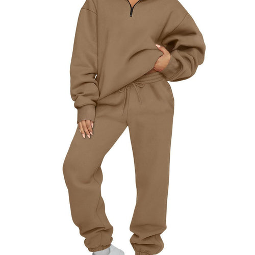 Damen oversized Sweatshirt Jogginghose Set mit Reißverschlusskragen – Avérine