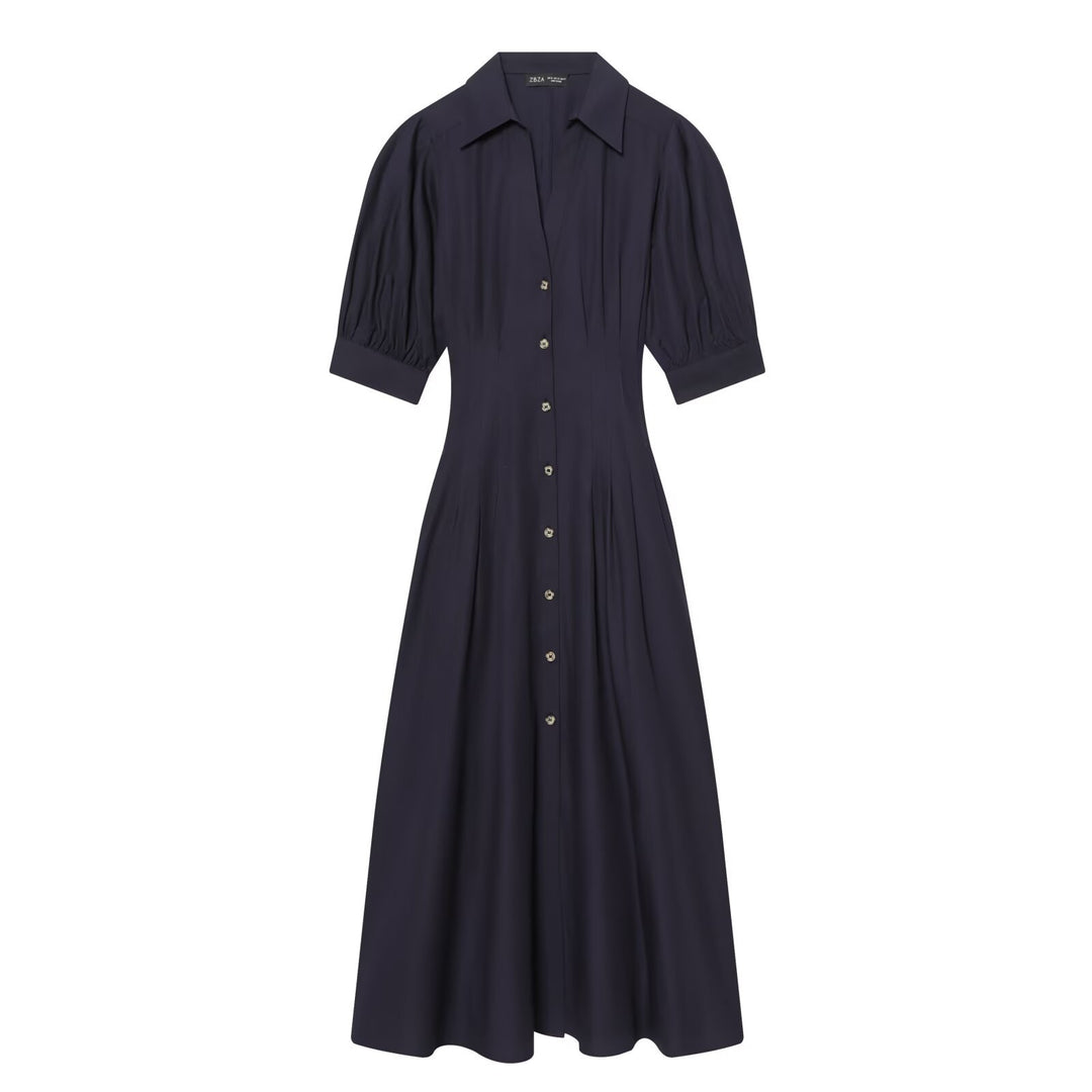 Damen Hemdblusenkleid mit taillierter Passform, Puffärmeln und durchgehender Knopfleiste Echo Archiv