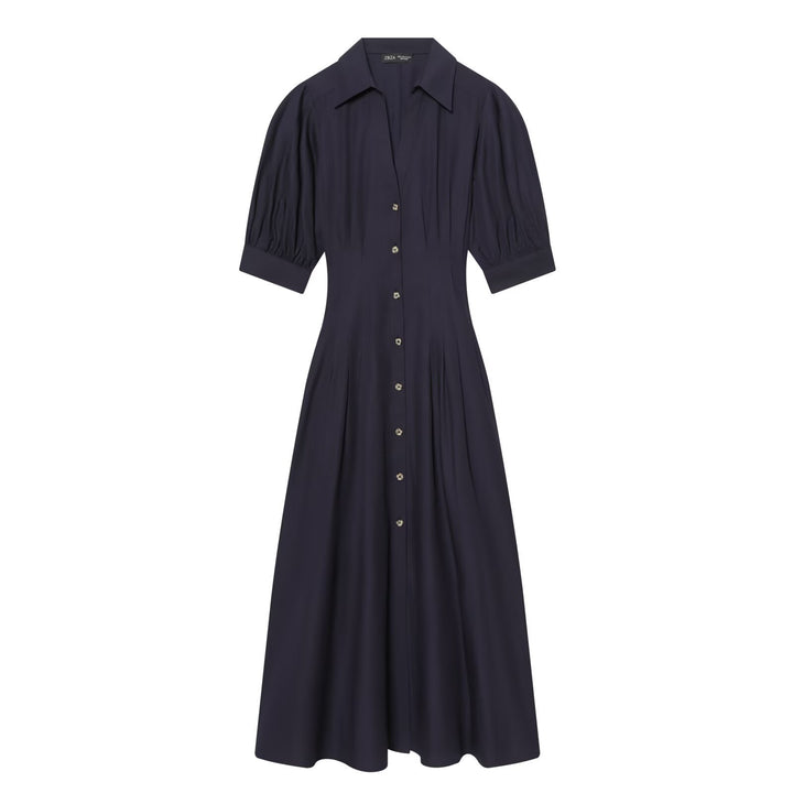 Damen Hemdblusenkleid mit taillierter Passform, Puffärmeln und durchgehender Knopfleiste Echo Archiv
