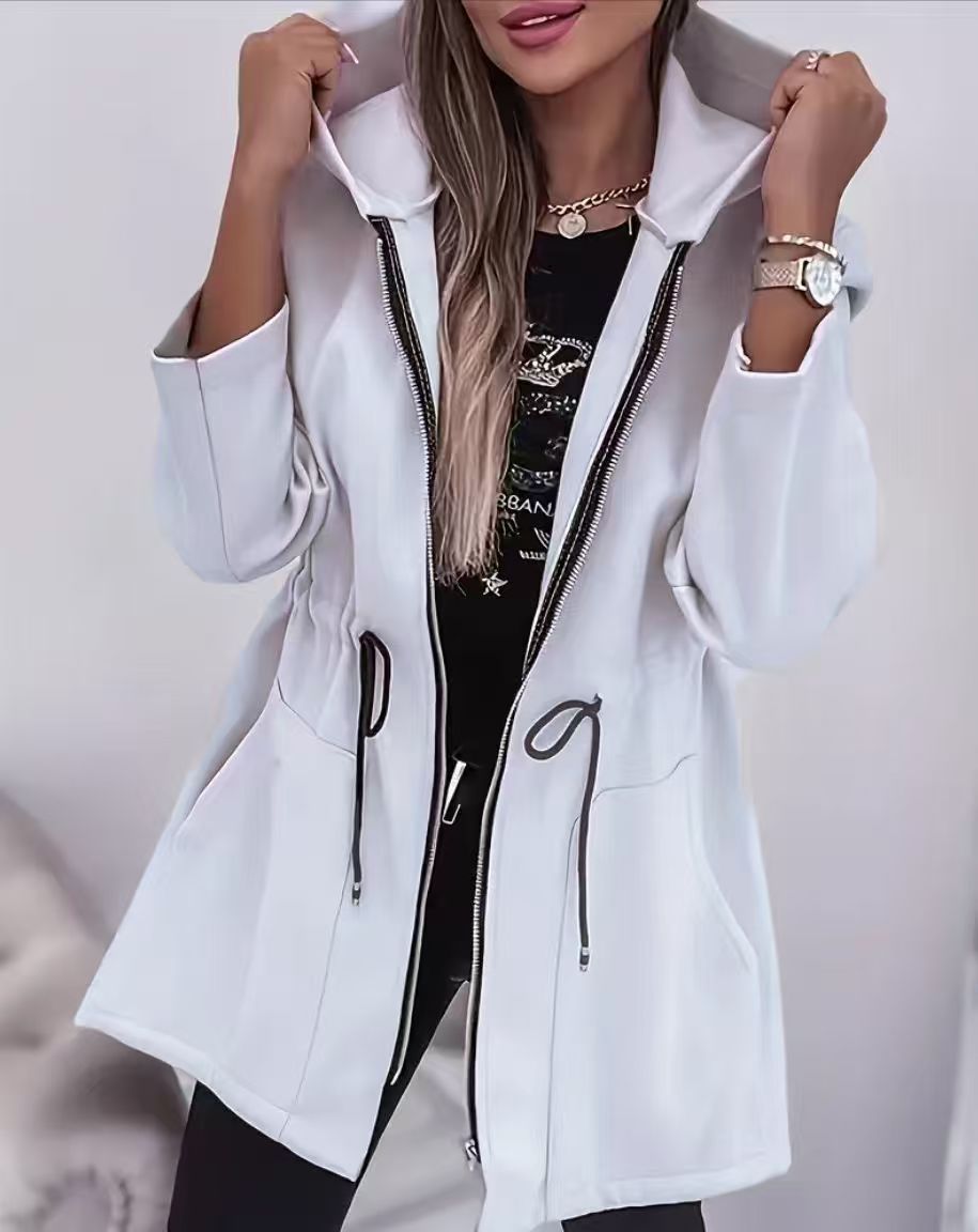 Damen Kapuzenparka mit Taillenzug, Zwei-Wege-Reißverschluss und Eingrifftaschen – Célinea