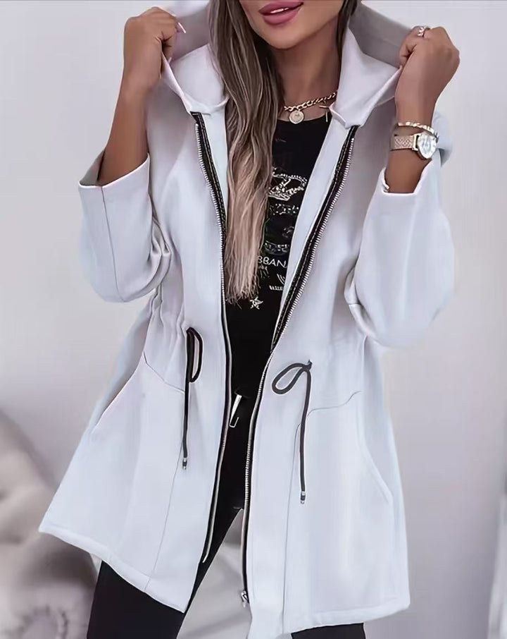 Damen Kapuzenparka mit Taillenzug, Zwei-Wege-Reißverschluss und Eingrifftaschen – Célinea
