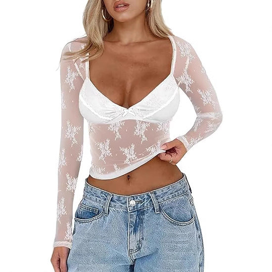 Damen Transparente Spitzenbluse mit eleganten Details Echo Archiv