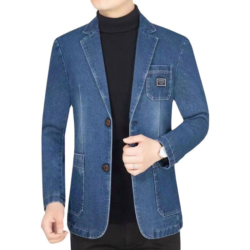 Herren Jeansblazer Slim Fit mit Aufgesetzten Taschen und Notch-Kragen – Tianoro