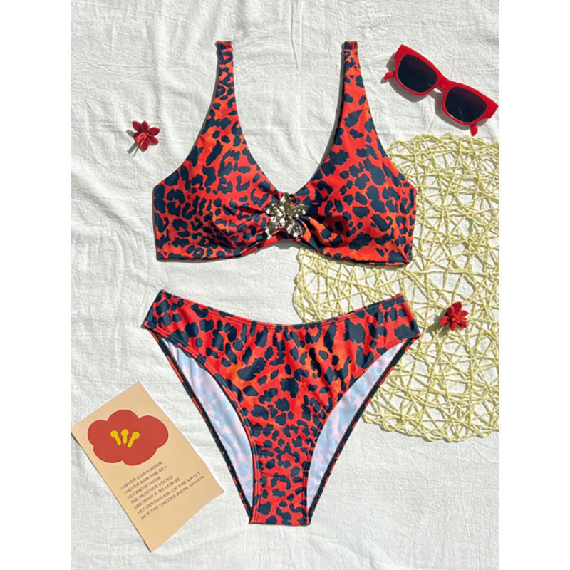 Damen Bandeau-Bikini mit glitzerndem Akzent und animalischem Muster Echo Archiv