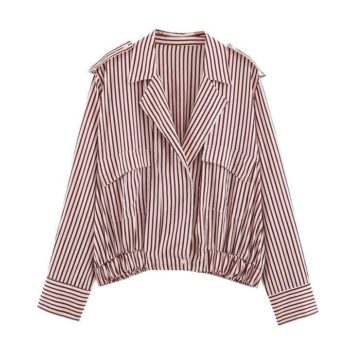 Damen Gestreifte Cropped-Blousonjacke mit Reverskragen, Pattentaschen und Gummizugsaum Echo Archiv
