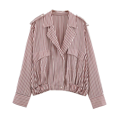 Damen Gestreifte Cropped-Blousonjacke mit Reverskragen, Pattentaschen und Gummizugsaum Echo Archiv