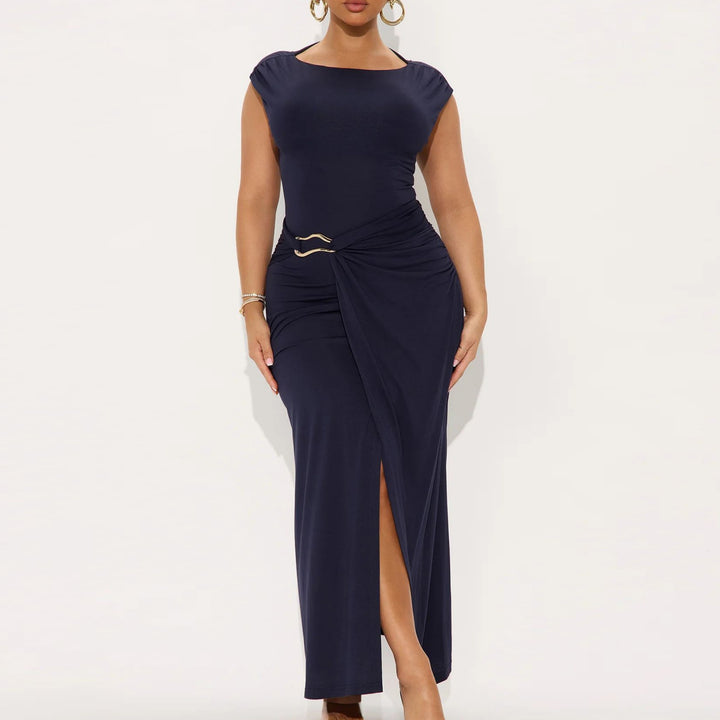 Damen Elegantes Wickelkleid mit seitlichem Schlitz und Gürtel Echo Archiv