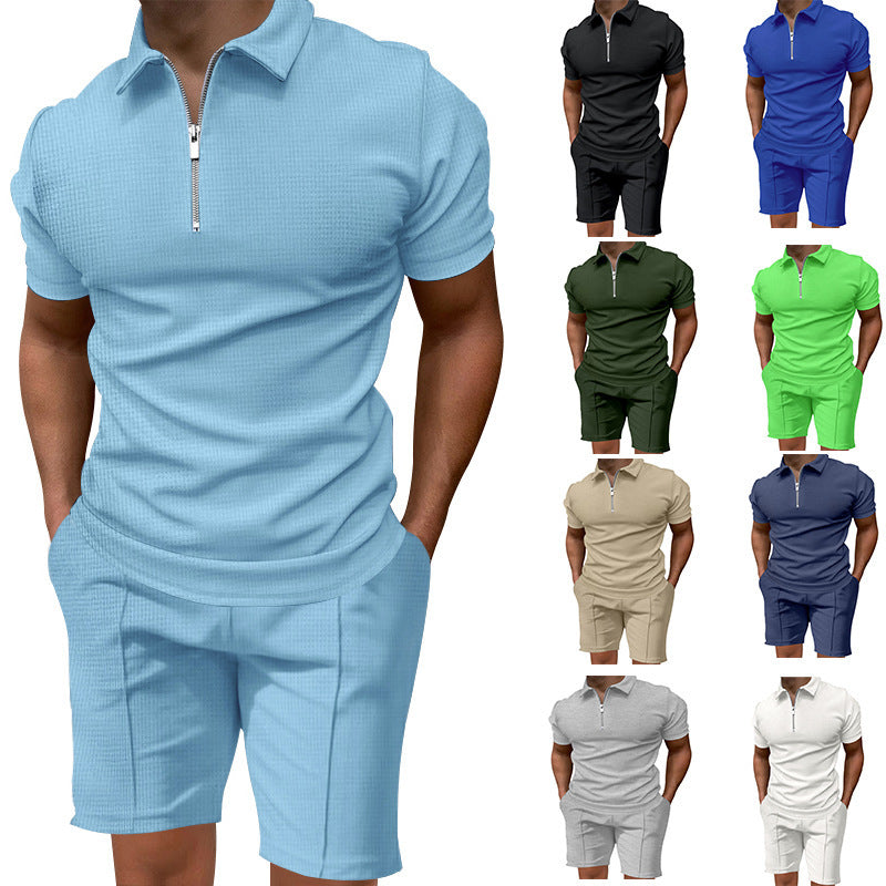 Herren Polo- und Shorts-Set mit modernem Reißverschluss und elastischem Bund Echoarchiv