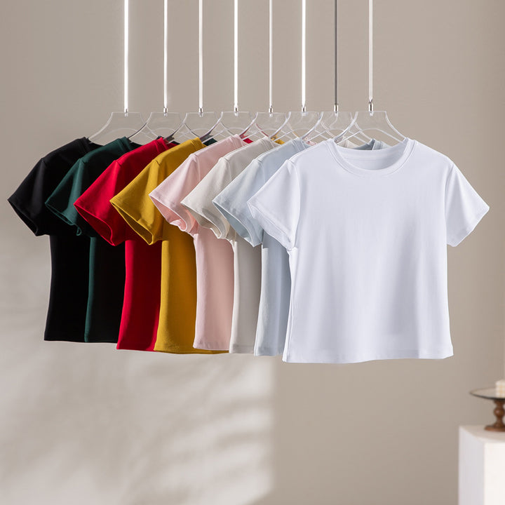 Damen Kurzgeschnittenes Boxy-T-Shirt aus weichem Baumwollstretch mit Rundhalsausschnitt Echo Archiv